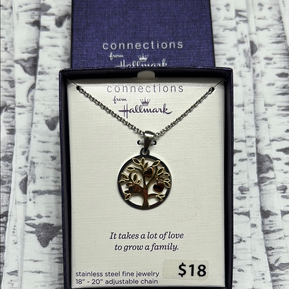 Hallmark stainless steel silver and gold Tree Pendant Necklace